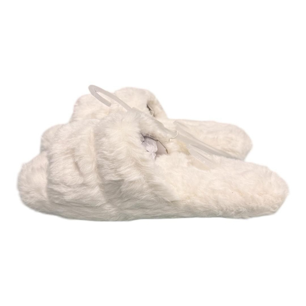Slippers Womens Size 6 White Faux Fur Fleece House Shoes Cozy Fuzzy Indoor - Picture 3 of 6